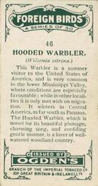 1924 Ogden's Foreign Birds #46 Hooded Warbler Back