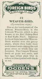 1924 Ogden's Foreign Birds #49 Weaver-bird Back