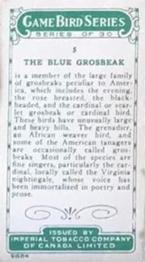 1925 Imperial Tobacco Co. of Canada (ITC) Game Bird Series (C14) #5 Blue Grosbeak Back