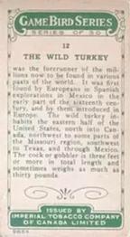 1925 Imperial Tobacco Co of Canada (ITC) Game Bird Series (C14) #12 Wild Turkey Back