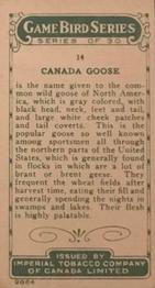 1925 Imperial Tobacco Co of Canada (ITC) Game Bird Series (C14) #14 Canada Goose Back