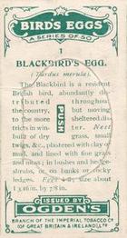 1926 Ogden's British Bird's Eggs (Cut-outs) #1 Blackbird Back