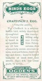1926 Ogden's British Bird's Eggs (Cut-outs) #4 Chaffinch Back