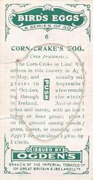 1926 Ogden's British Bird's Eggs (Cut-outs) #6 Corn-Crake Back