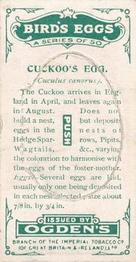 1926 Ogden's British Bird's Eggs (Cut-outs) #7 Cuckoo Back