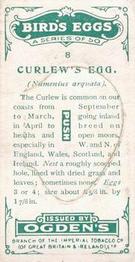 1926 Ogden's British Bird's Eggs (Cut-outs) #8 Curlew Back