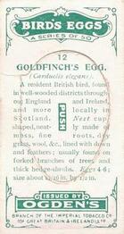 1926 Ogden's British Bird's Eggs (Cut-outs) #12 Goldfinch Back