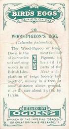 1926 Ogden's British Bird's Eggs (Cut-outs) #28 Wood-Pigeon Back
