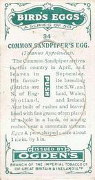 1926 Ogden's British Bird's Eggs (Cut-outs) #34 Common Sandpiper Back