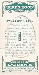 1926 Ogden's British Bird's Eggs (Cut-outs) #41 Swallow Back