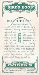 1926 Ogden's British Bird's Eggs (Cut-outs) #44 Blue Tit Back