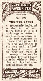 1926 Scottish Co-operative Wholesale Society Feathered Favourites #25 The Bee-eater Back