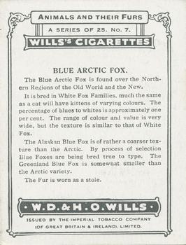 1929 Wills's Animals and Their Furs #7 Blue Arctic Fox Back