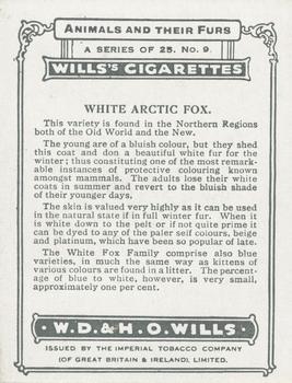 1929 Wills's Animals and Their Furs #9 White Arctic Fox Back