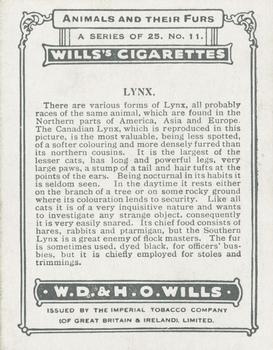1929 Wills's Animals and Their Furs #11 Lynx Back