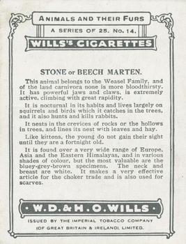 1929 Wills's Animals and Their Furs #14 Stone or Beech Marten Back
