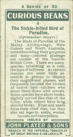 1929 Player's Curious Beaks #4 The Sickle-billed Bird of Paradise Back