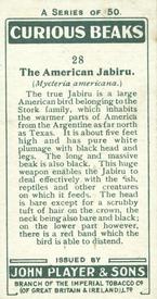 1929 Player's Curious Beaks #28 The American Jabiru Back