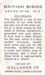 1937 Gallaher British Birds #2 Goldfinch Back