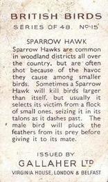 1937 Gallaher British Birds #15 Sparrow Hawk Back