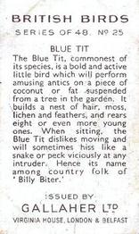 1937 Gallaher British Birds #25 Blue Tit Back
