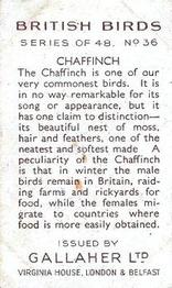 1937 Gallaher British Birds #36 Chaffinch Back