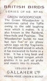 1937 Gallaher British Birds #45 Green Woodpecker Back
