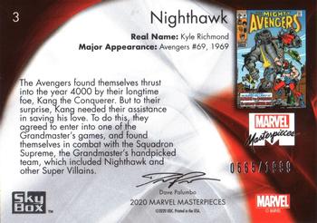 2020 SkyBox Marvel Masterpieces #3 Nighthawk Back