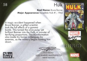 2020 SkyBox Marvel Masterpieces #58 Hulk Back
