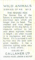 1937 Gallaher Wild Animals #3 Fennec Fox Back