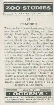 1937 Ogden's Zoo Studies #31 Peacock Back