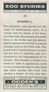 1937 Ogden's Zoo Studies #40 Shoebill Back