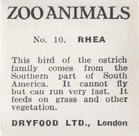 1955 Dryfood Zoo Animals #10 Rhea Back