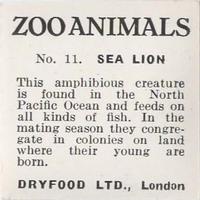 1955 Dryfood Zoo Animals #11 Sea Lion Back