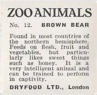 1955 Dryfood Zoo Animals #12 Brown Bear Back
