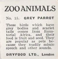 1955 Dryfood Zoo Animals #15 Grey Parrot Back