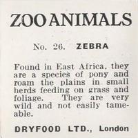 1955 Dryfood Zoo Animals #26 Zebra Back