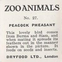 1955 Dryfood Zoo Animals #27 Peacock Pheasant Back