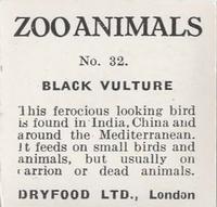 1955 Dryfood Zoo Animals #32 Black Vulture Back