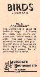 1961 Musgrave Brothers Tea Birds #17 Cormorant Back