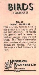 1961 Musgrave Brothers Tea Birds #21 Song Thrush Back