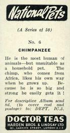 1961 Doctor Teas National Pets #6 Chimpanzee Back