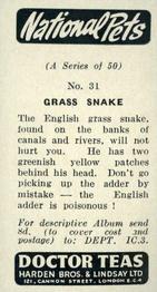 1961 Doctor Teas National Pets #31 Grass Snake Back