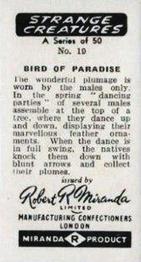 1961 Robert R. Miranda Strange Creatures #19 Bird of Paradise Back