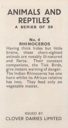 1966 Clover Dairies Animals & Reptiles #4 Rhinoceros Back
