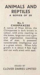 1966 Clover Dairies Animals & Reptiles #5 Chimpanzee Back
