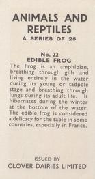 1966 Clover Dairies Animals & Reptiles #22 Edible Frog Back