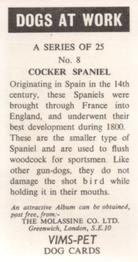 1970 VIMS Pet Food / Molassine Dogs at Work #8 Cocker Spaniel Back
