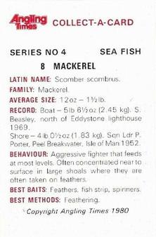 1980 Angling Times Collect-a-Card Series 4 (Sea Fish) #8 Mackerel Back