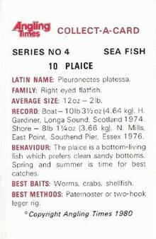 1980 Angling Times Collect-a-Card Series 4 (Sea Fish) #10 Plaice Back